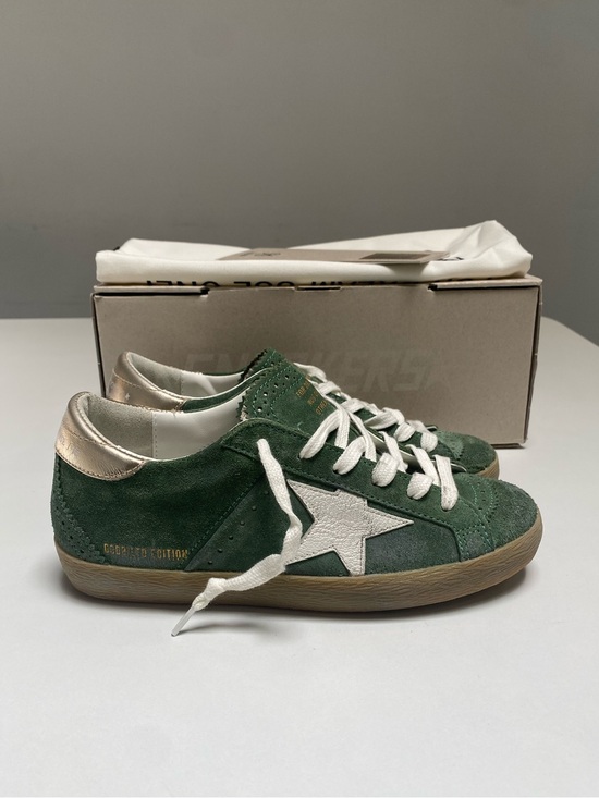 Golden Goose Shoes - Golden Goose Superstar Sneaker Green Suede/White/Metallic Heel sz 35 New in Box